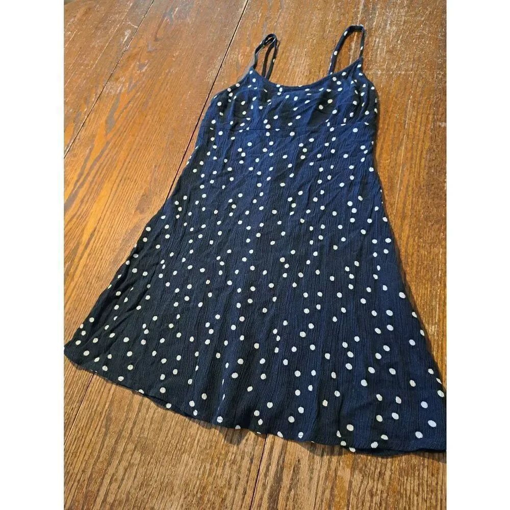 Small Forever 21 Blue White Viscose Polka Dot Sleeveless Summer Dress Sundress